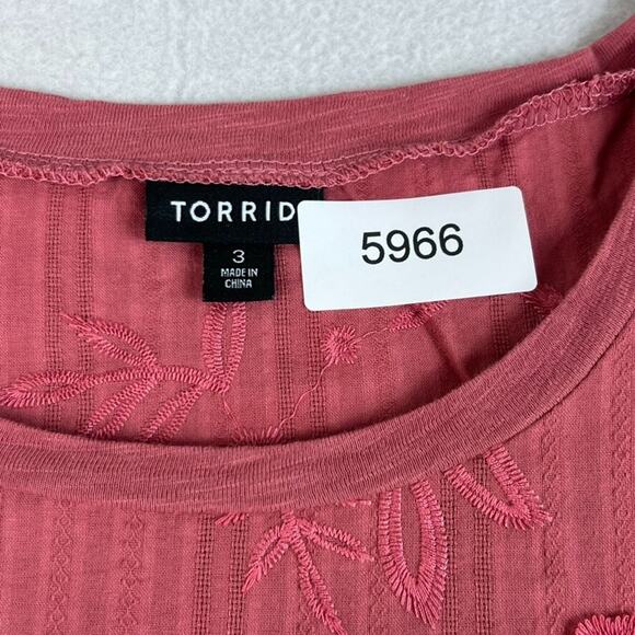 Torrid Tank Top Womens Size 3 Embroidered Floral Applique Ruffle Pink Cottage - Picture 5 of 8